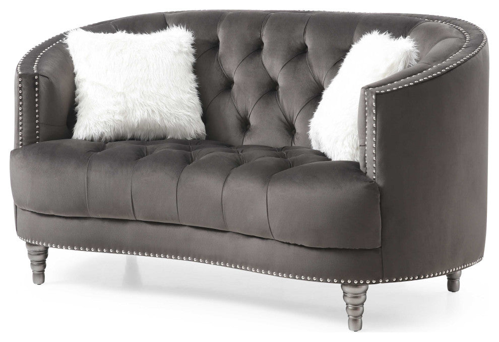 Dania 64 in. W Flared Arm Velvet Straight Sofa, Gray
