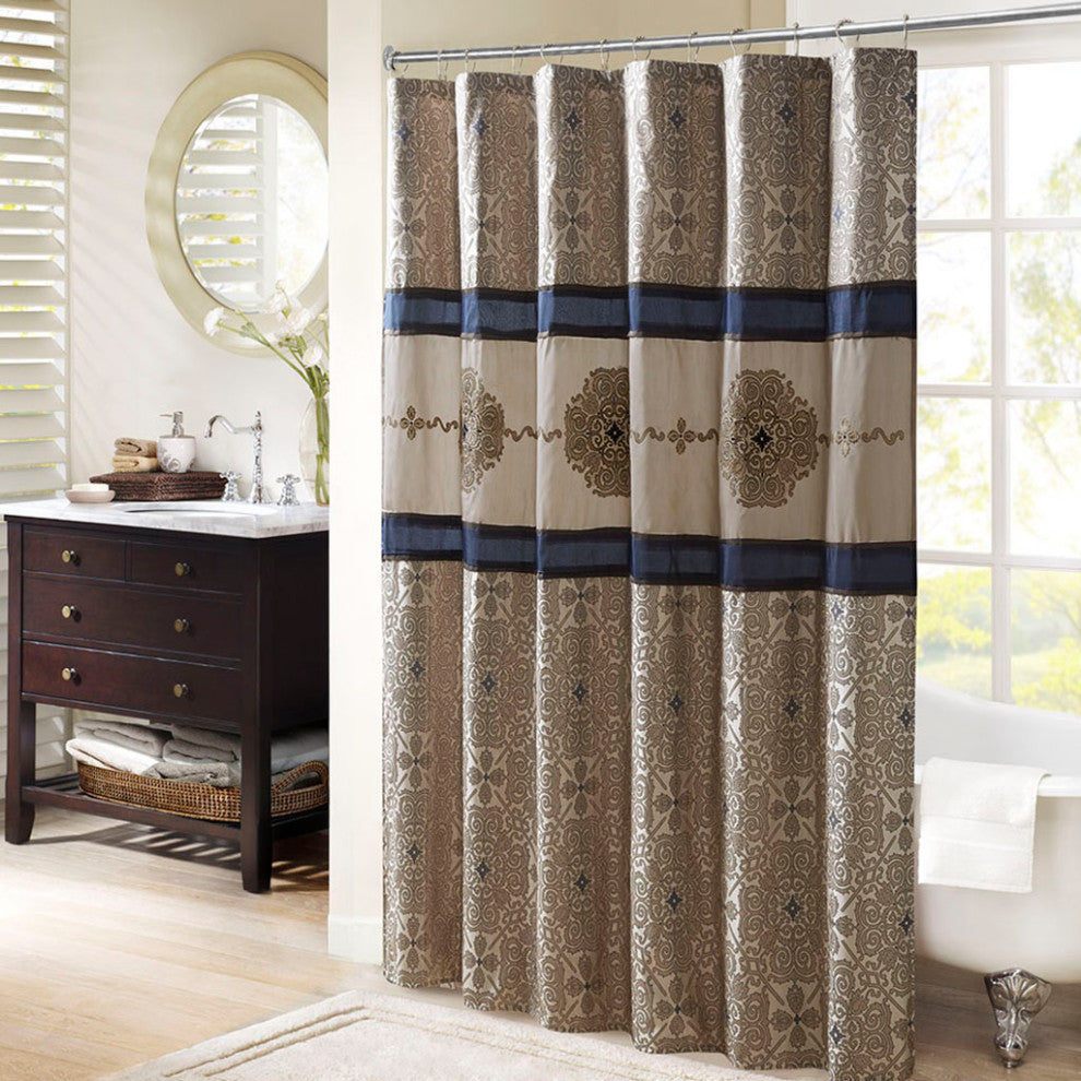 Madison Park Donovan Embroidered Medallion 72x72" Shower Curtain, Navy