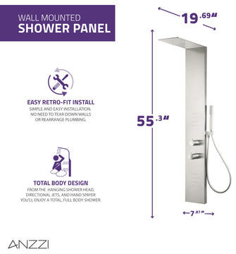 Collines Series 55 in. 2-Jetted Shower Tower With Heavy Rain Shower and Body