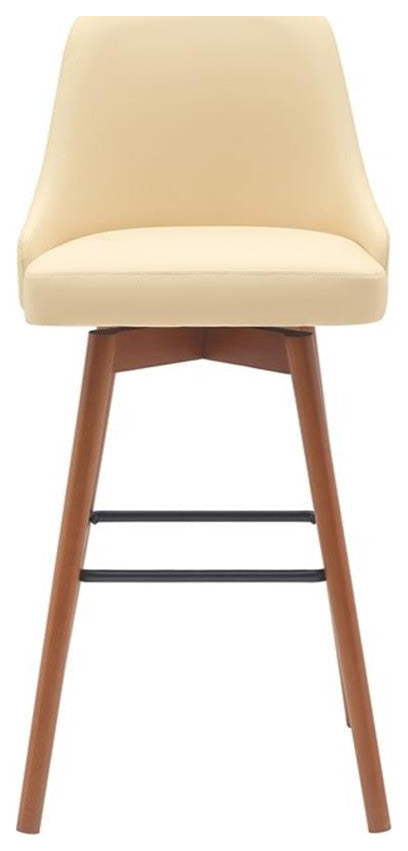 Armen Living Sicily 30" Swivel Wood & Faux Leather Bar Stool in Walnut/Cream