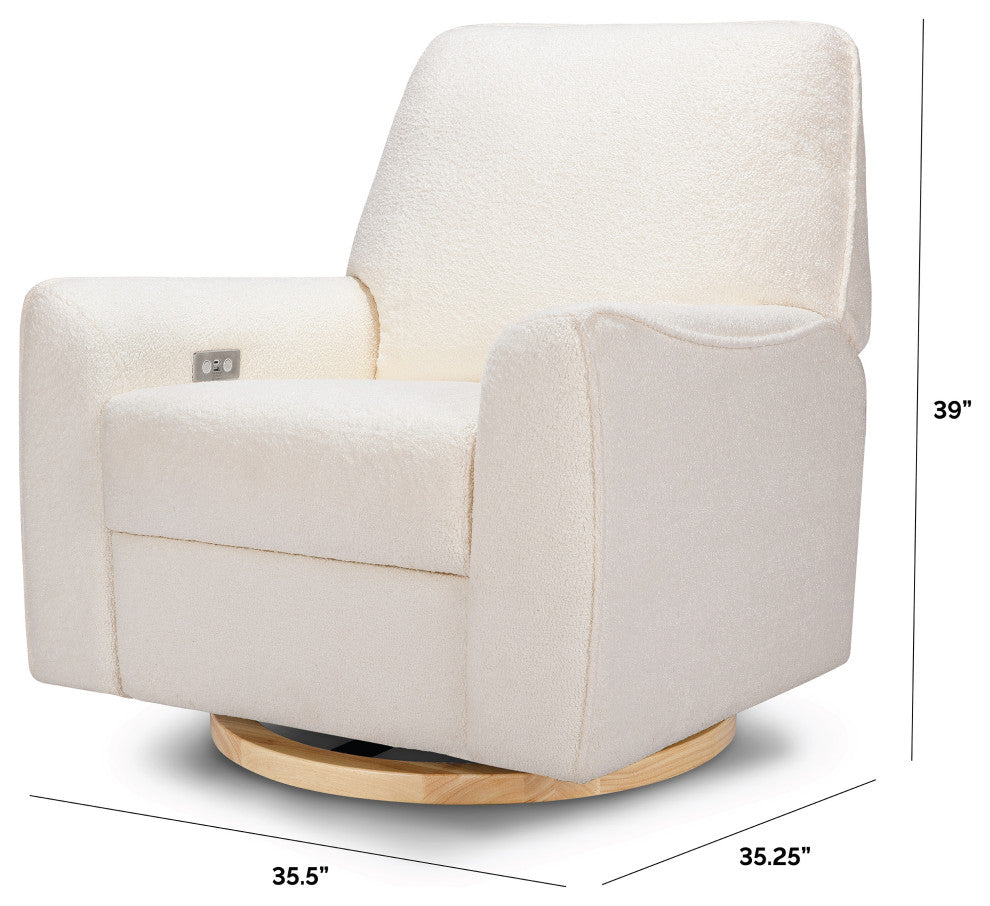 Sunday Power Recliner and Swivel Glider, Chantilly Fleece With Light Wood Base