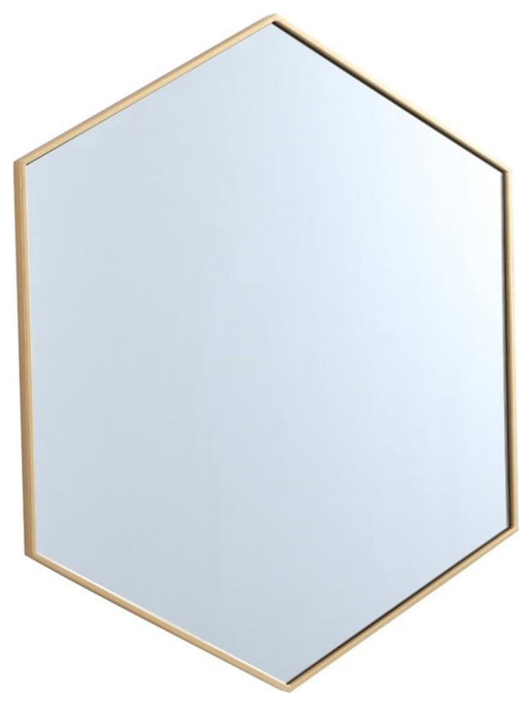 Elegant Decor Eternity 35" x 41" Hexagonal Metal Frame Mirror in Brass