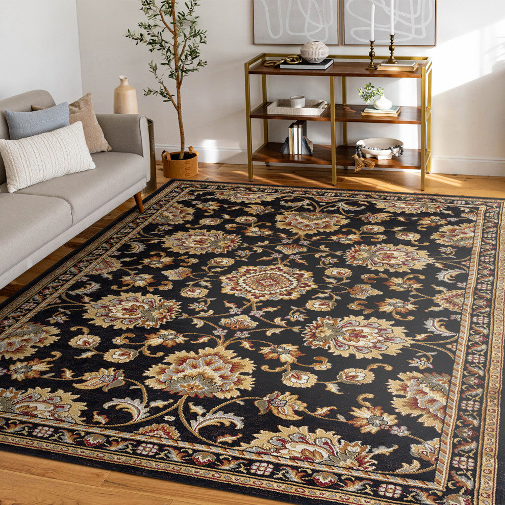 Charlotte Traditional Oriental Black Rectangle Area Rug, 9'x12'