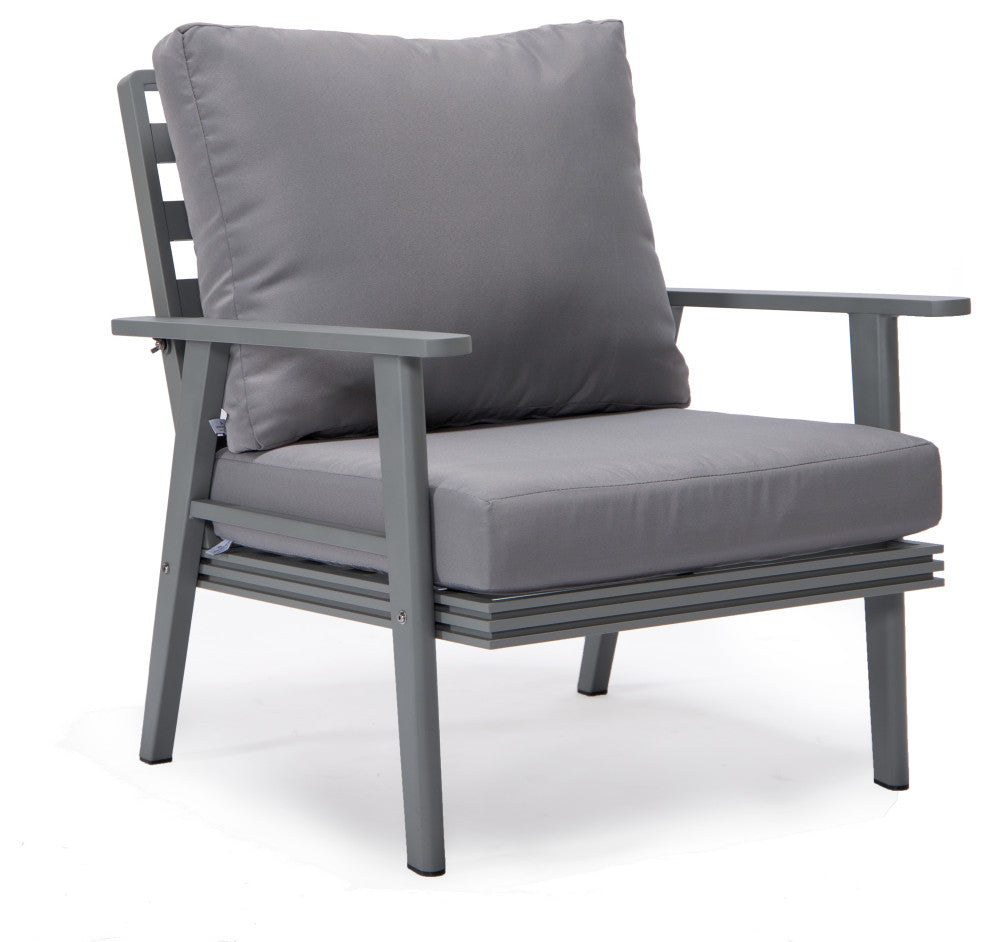 LeisureMod Walbrooke 3-Piece Patio Set With Gray Aluminum Frame and Cushions, Grey