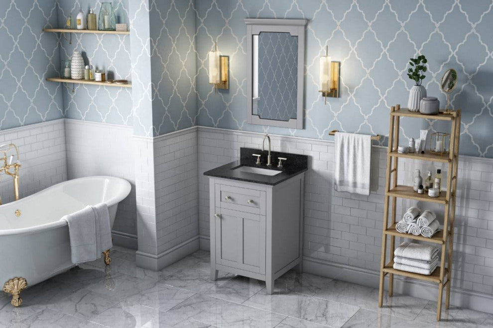 Chatham Traditional 24" Grey Single Sink Vanity, Black Granite Vanity Top
