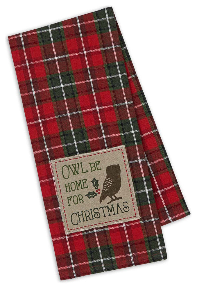 Owl Be Christmas Embroidered Dishtowel