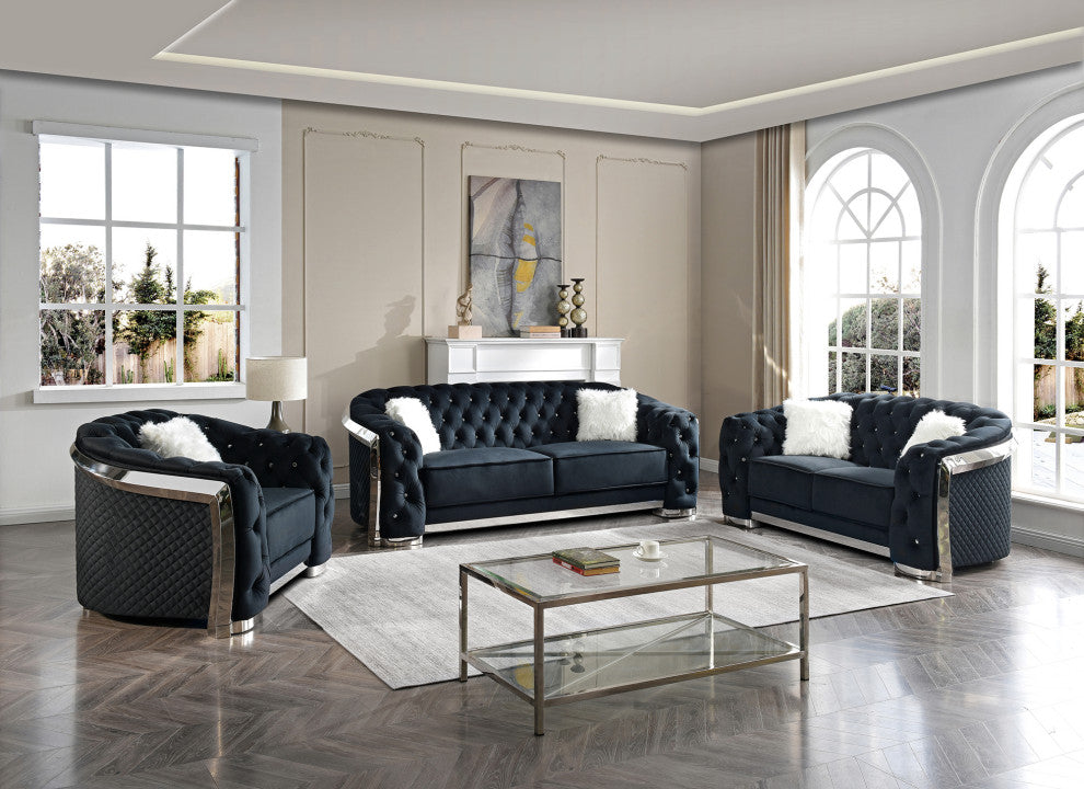 Sapphire 71 in. W Flared Arm Velvet Straight Sofa, Black