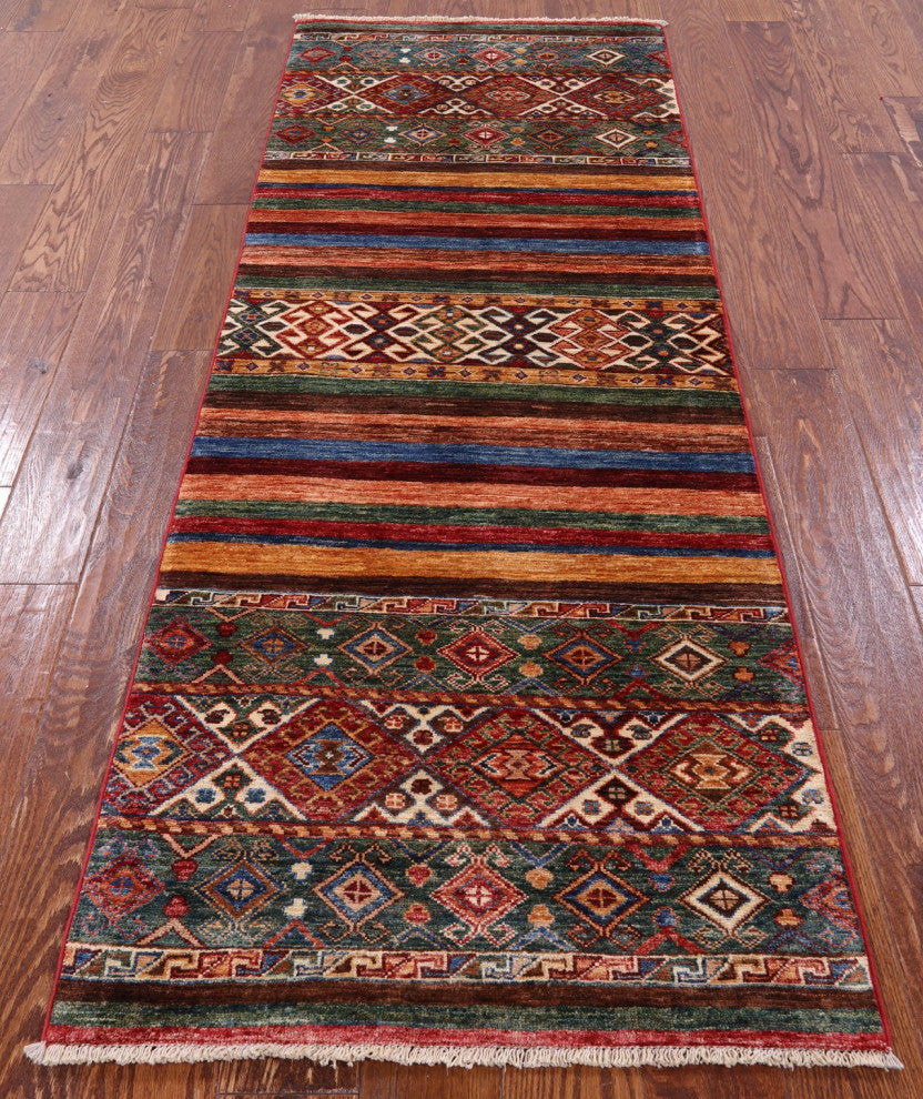 2' 6" X 6' 10" Khorjin Super Kazak Hand-Knotted Runner Rug Q5488
