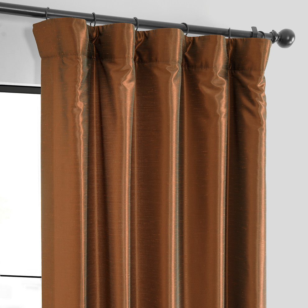 Vintage FauxDupioni Silk Curtain, Single Panel, Copper Kettle, 50"x84"