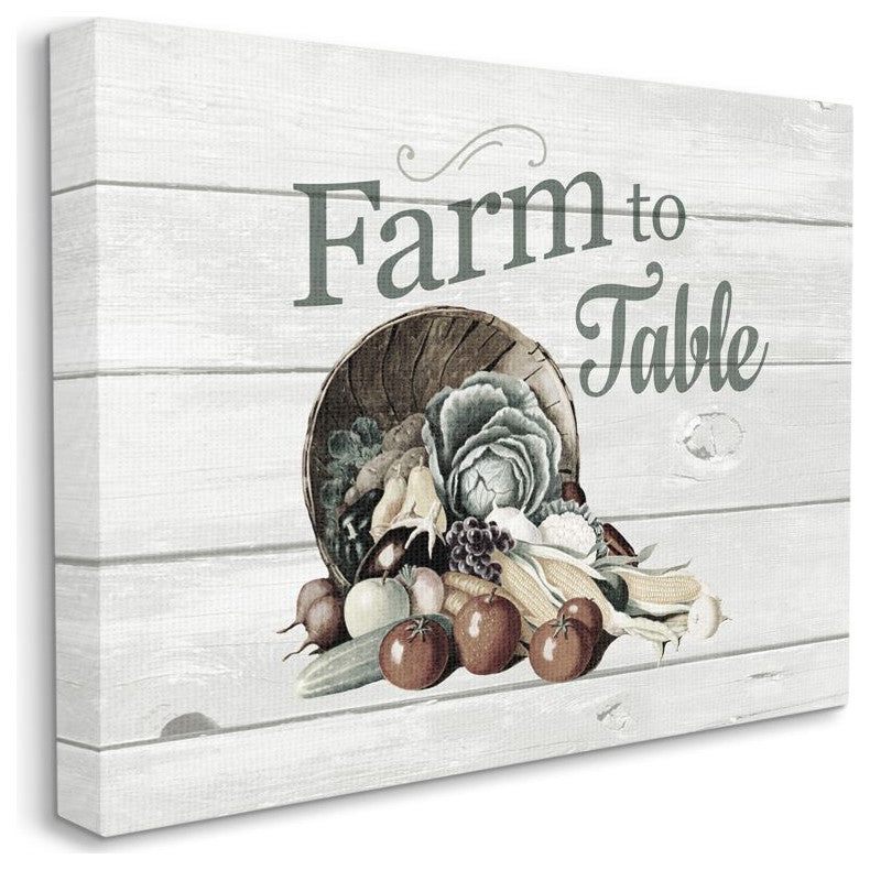 Farm To Table Vegetables Rustic Wood Textured Word Design, 16"x20"