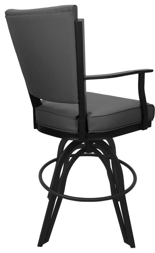 Leather Swivel Tilt Metal Bar Stool - Montana on A-Base, Gray Leather on Gray, 26"