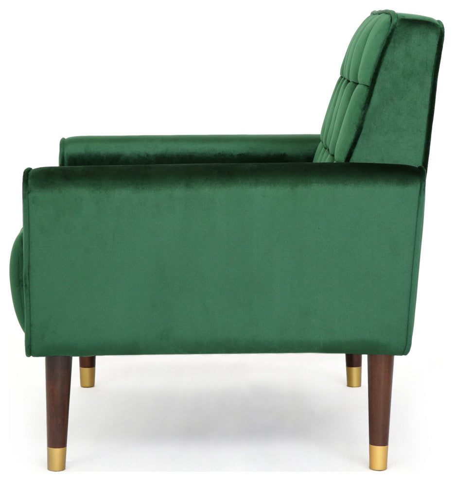GDF Studio Betsy Modern Button-Tufted Waffle Stitching Velvet Armchair, Emerald