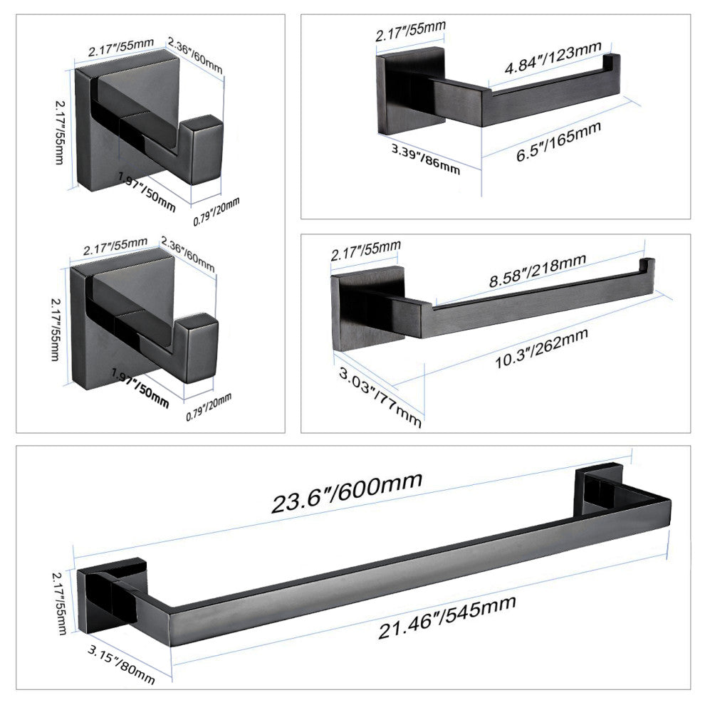5pc Matte Black Bathroom Hardware Kit by ANZZI