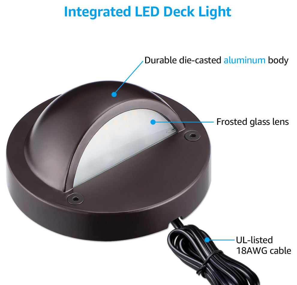 12-Pack Hemisphere LED Deck Lights, 3000K Warm White, Brown