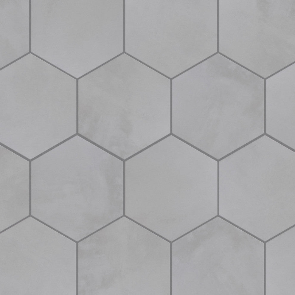 Industrial Hex Multi Mix Porcelain Floor and Wall Tile, White