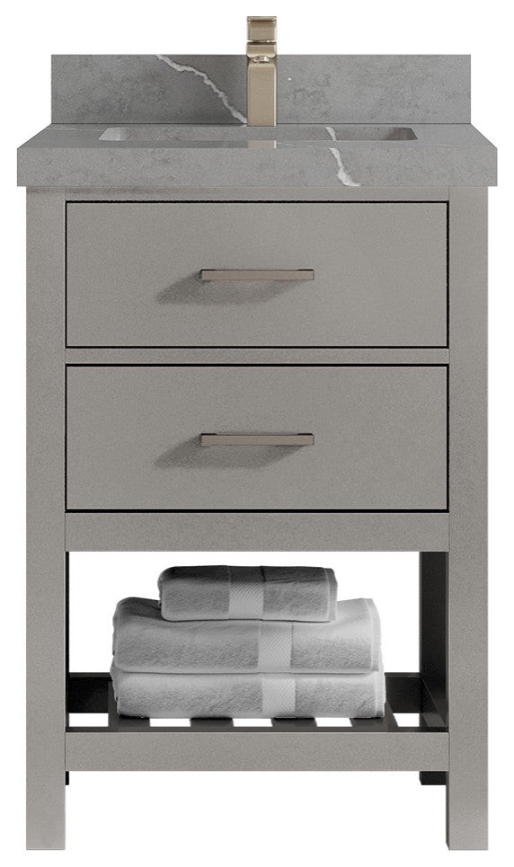 Parker 24" Single Sink Bath Vanity, Elephant Skin Gray 2" Piatra Gray