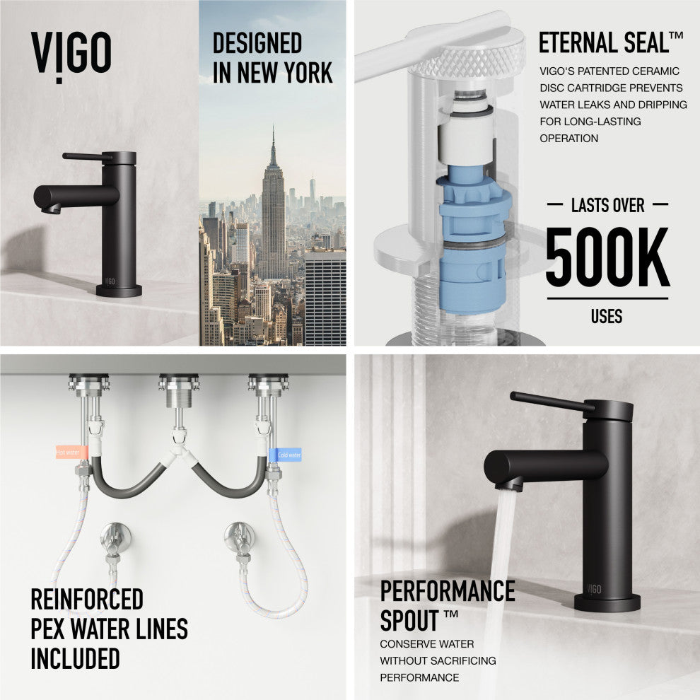 VIGO Jewel 6" H Single Handle Single Hole Bathroom Faucet, Matte Black