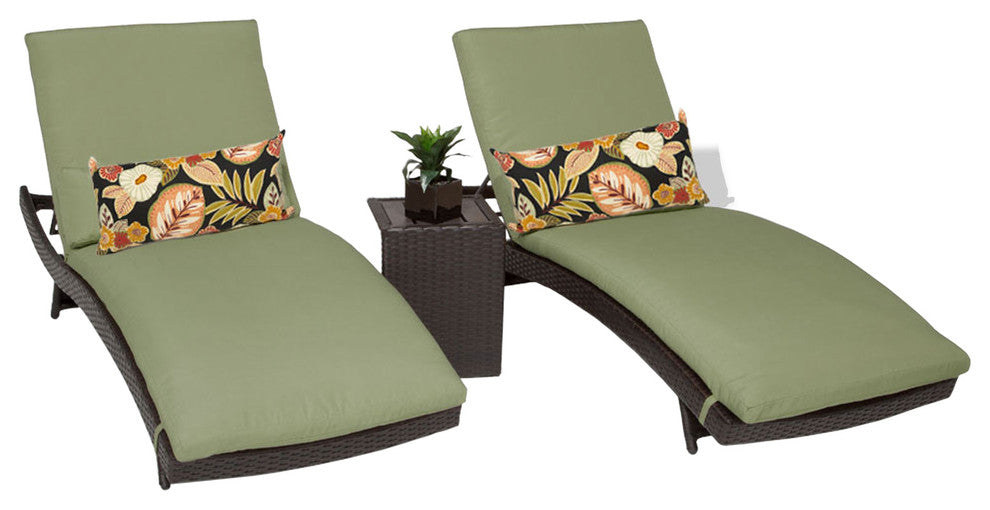 Barbados Chaise Set of 2 Outdoor Wicker Patio Furniture With Side Table