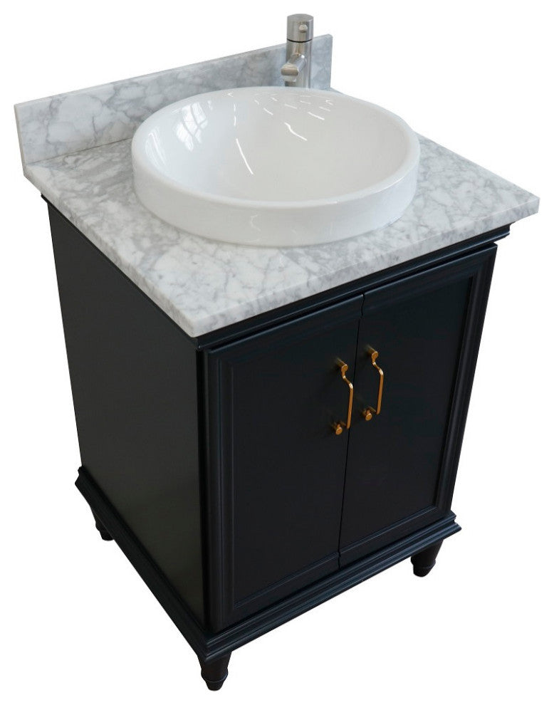 25" Single Vanity, Dark Gray Finish With White Carrara And Round Sink
