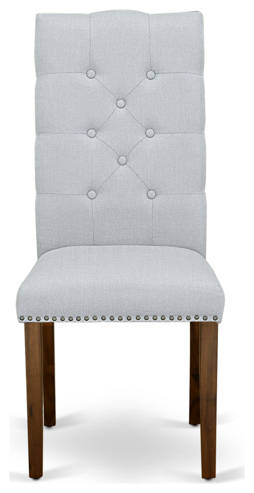 3 Pc Dining Set, Acacia Walnut Small Table, 2 Grey Chairs, Acacia Walnut Finish