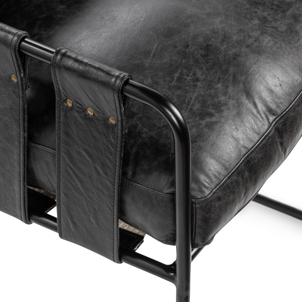 Strapling Leather Dining Chair, Black