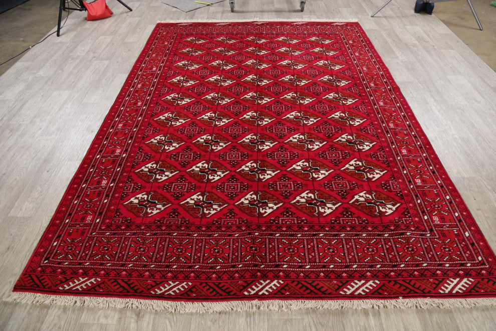 Balouch Oriental Persian Traditional Hand-Knotted Area Rug, Red, 9'4"x6'8