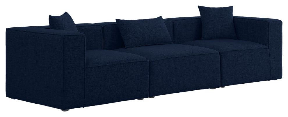 Cube Upholstered Modular Sofa, Navy, 3-Piece: 1 Armless Chair, 2 Corner Chair, Linen Texured Fabric