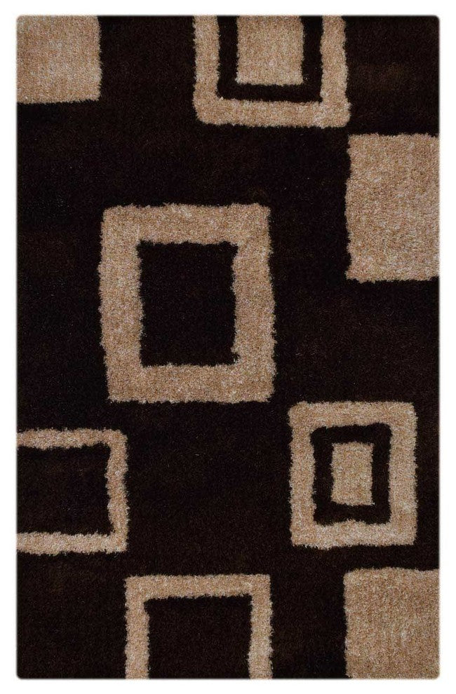 Geometric Oriental Shaggy Hand Tufted Area Rug, Brown, 8x1