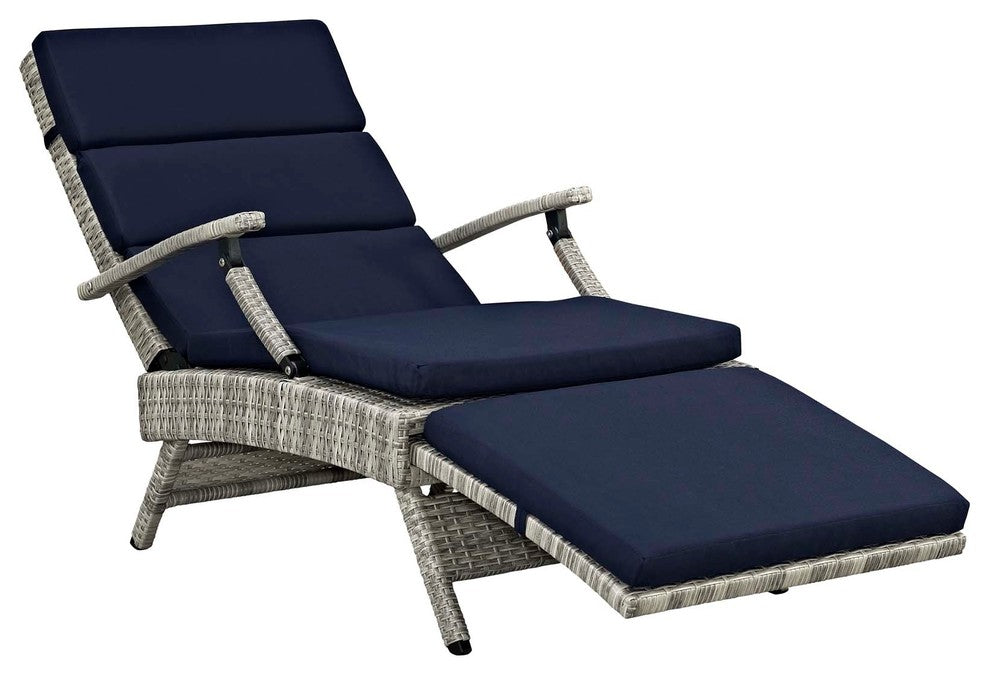 Envisage Chaise Outdoor Patio Wicker Rattan Lounge Chair-Light Gray Navy
