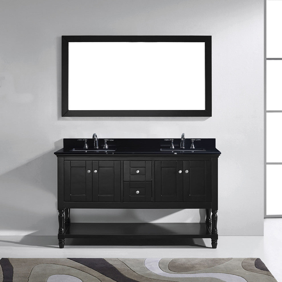 Virtu Julianna 60" Double Bathroom Vanity, Espresso, Faucet and Mirror