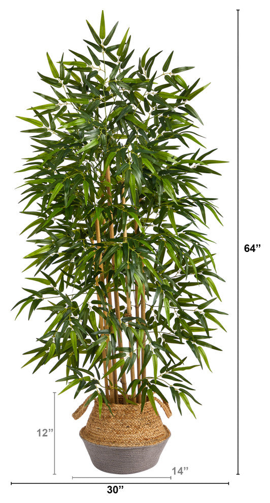 64" Bamboo Faux Tree Natural Bamboo Trunks Handmade Cotton & Jute Woven Planter
