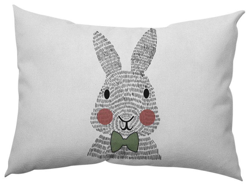 Bow-tie Bunny Easter Indoor/Outdoor Lumbar Pillow, Laurel Tree Green, 14x20"