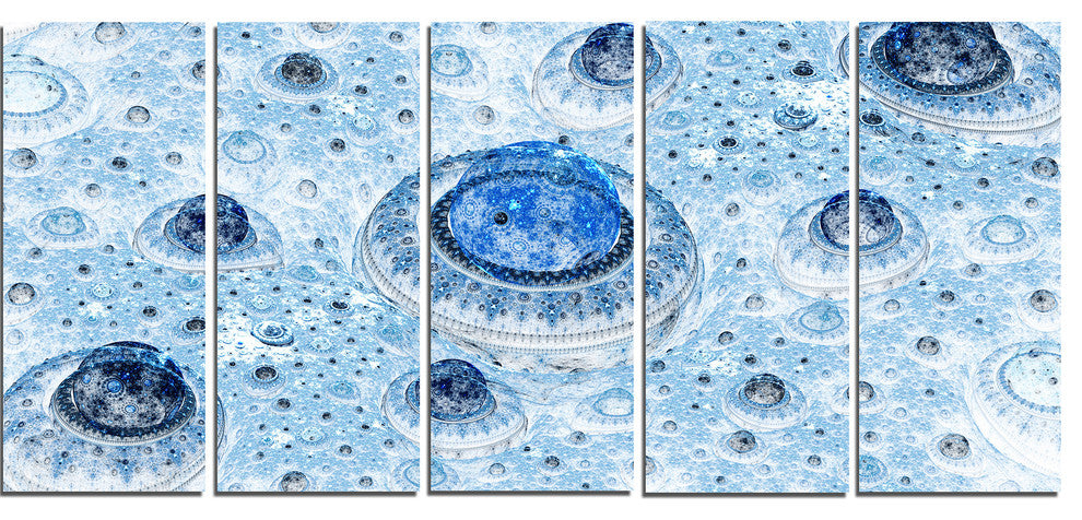 Light Blue Fractal Exotic Planet, Abstract Canvas Art Print, 60"x28", 5 Panels