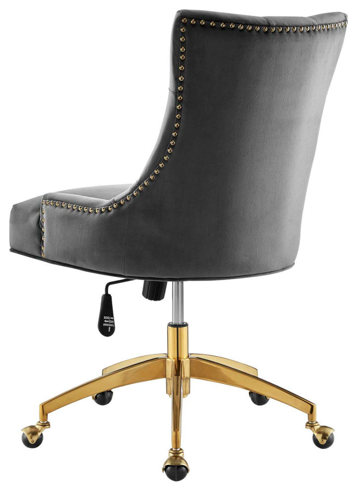 Computer Work Desk Tufted Chair, Velvet, Gold Gray, Home Business Office