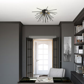 Tribeca 4 Light Shiny Black With Polished Brass Accents Large Flush Mount