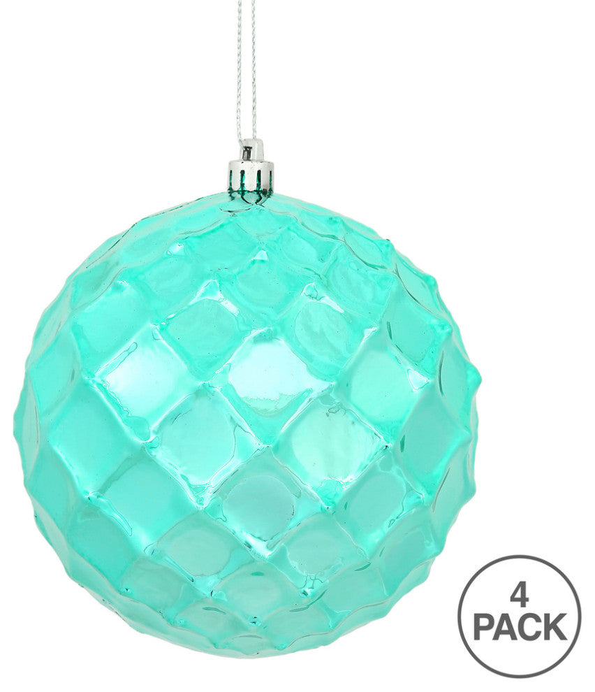 Vickerman N174242D 4.75" Teal Shiny Diamond Bauble Christmas Ornament, Set of 4