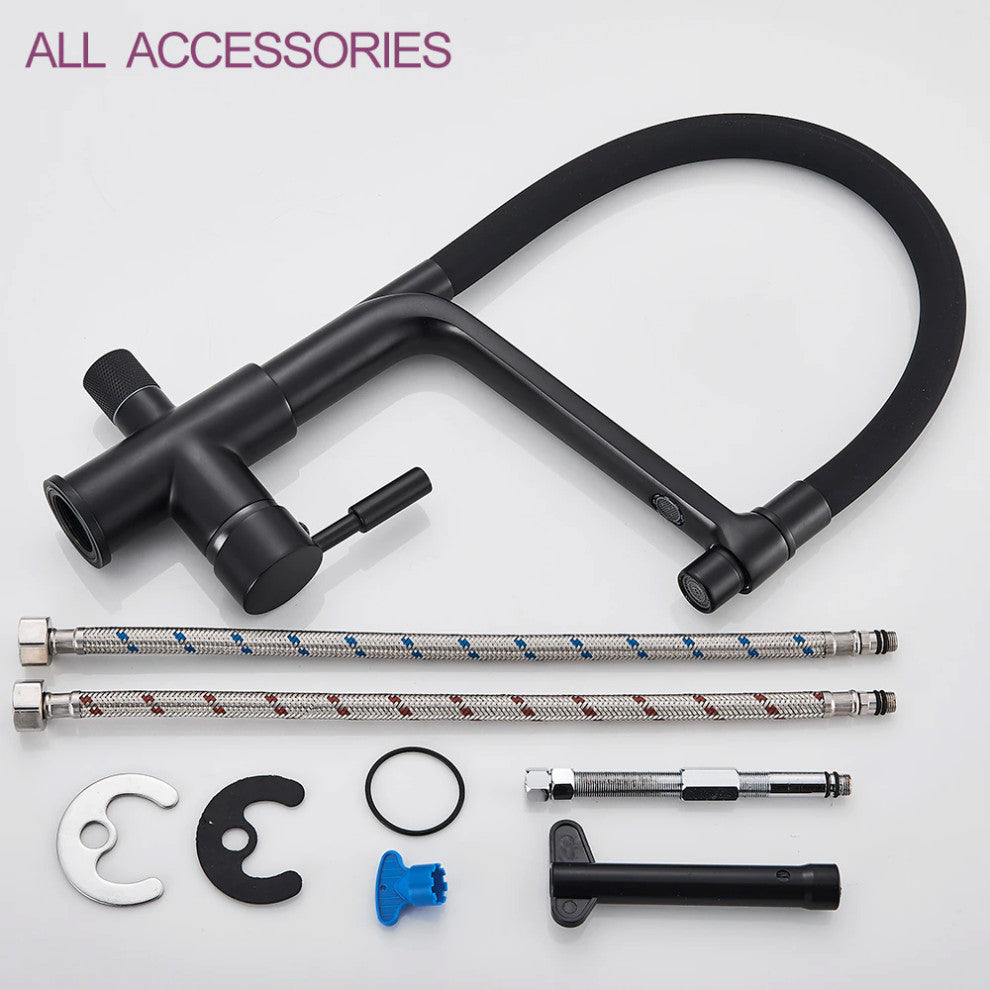 Solid Brass Matte Black Kitchen Faucet With Filtered Water Tap