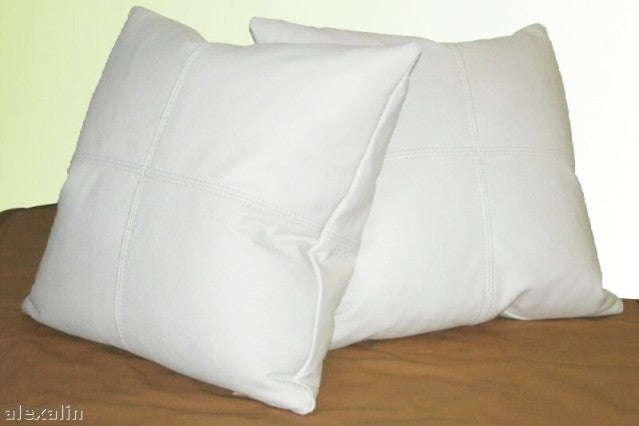 Square Genuine Leather Accent Throw Pillows, Set of 2, White, 20"x20"