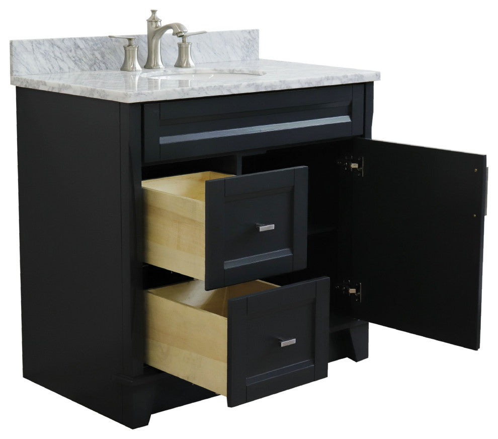 37" Single Sink Vanity, Dark Gray Finish With White Carrara Marble