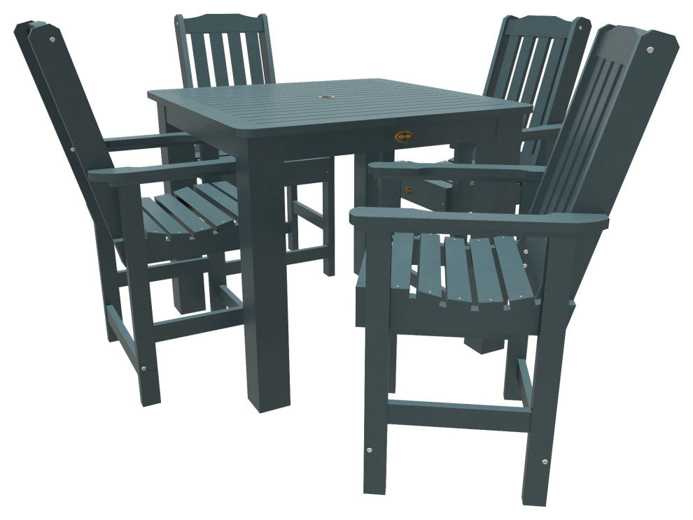 Springville 5-Piece Square Counter Dining Set, Weathered Acorn, Nantucket Blue