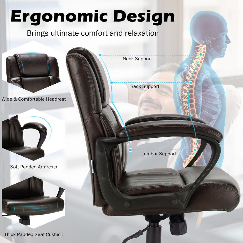Costway Executive Leather Office Chair Adjustable Computer Desk Chair Armrest