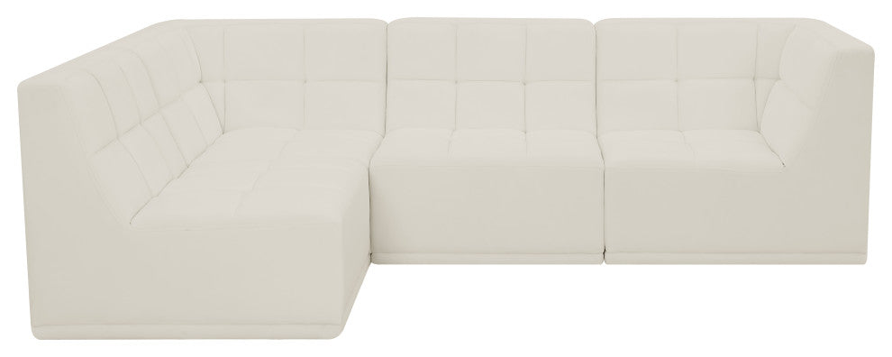 Relax Velvet Upholstered 4-Piece L-Shaped Modular Sectional, Cream
