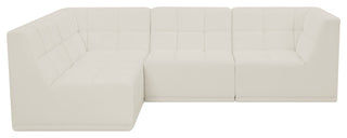 Relax Velvet Upholstered 4-Piece L-Shaped Modular Sectional, Cream