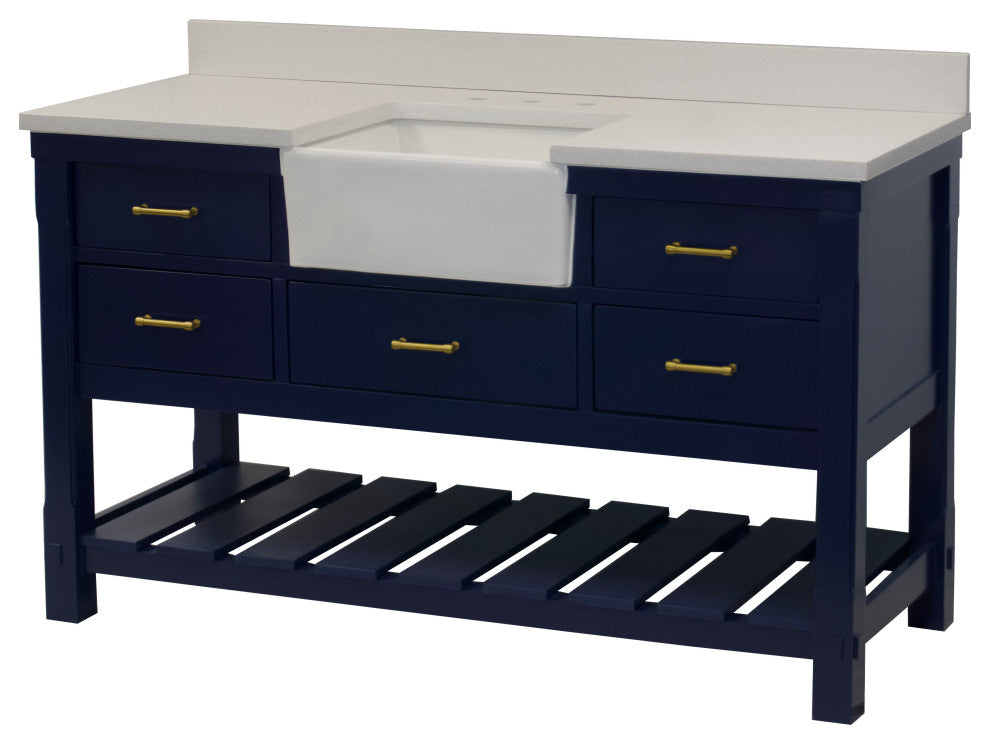 Charlotte 60" Bathroom Vanity, Royal Blue, Quartz, Single