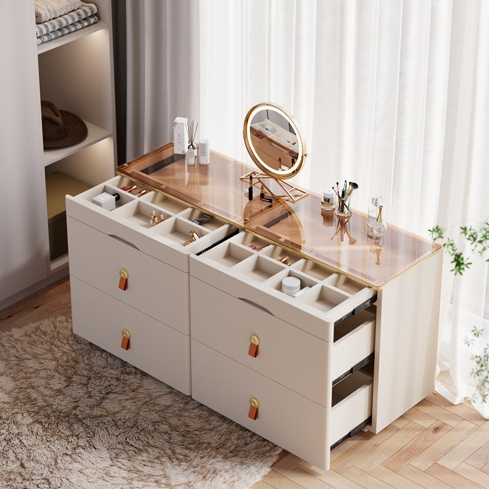 47"W Glass Champagne Dresser 6 Drawer Closet Island With Jewelry Storage