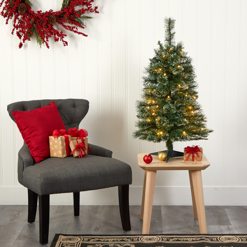 3' Wisconsin Slim Snow Tip Pine Faux Christmas Tree With 50 Clear LED Lights