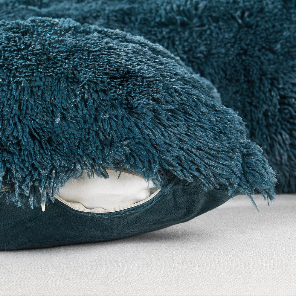 Shaggy Faux Fur Pillow Cover, Teal, Set of 4, 20"x20"