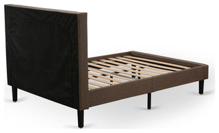 3Pc Queen Bed Set, 1 Queen Bed Frame Brown, 2 Night Stands, Black Legs