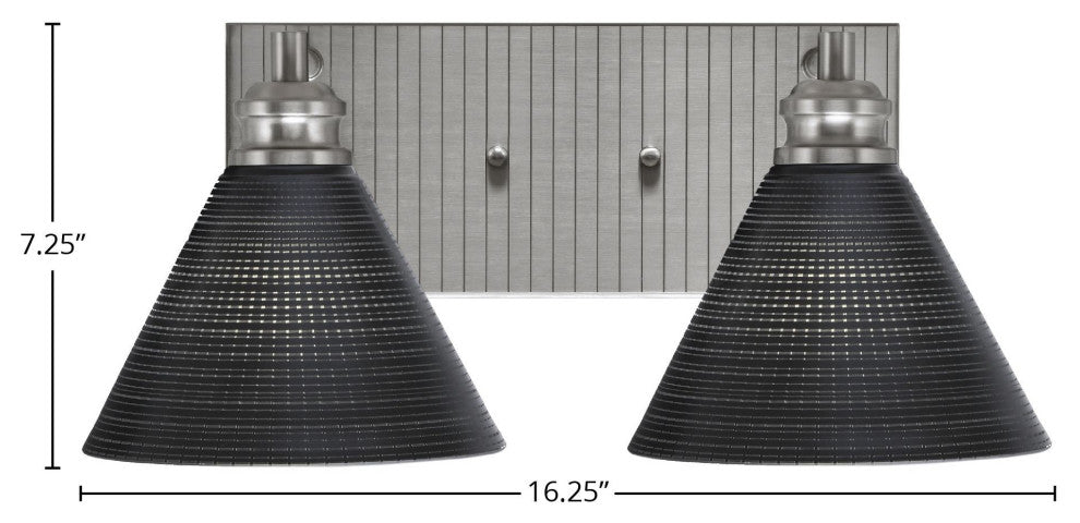 Edge 2-Light Bath Bar, Brushed Nickel Finish, 7" Black Matrix Glass