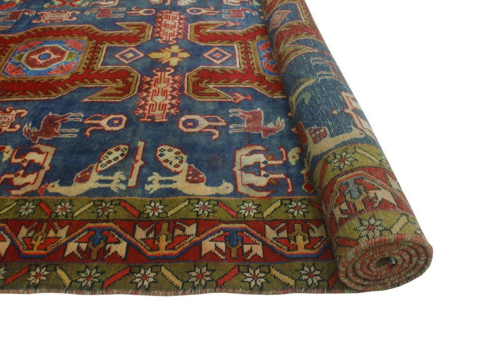 Fine Vintage Distressed Allyse Navy/Red Runner, 4'6x10'5